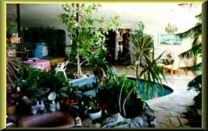 Main Bath Lavatory, Pool, with Living area, Bar, and Dining area in background.